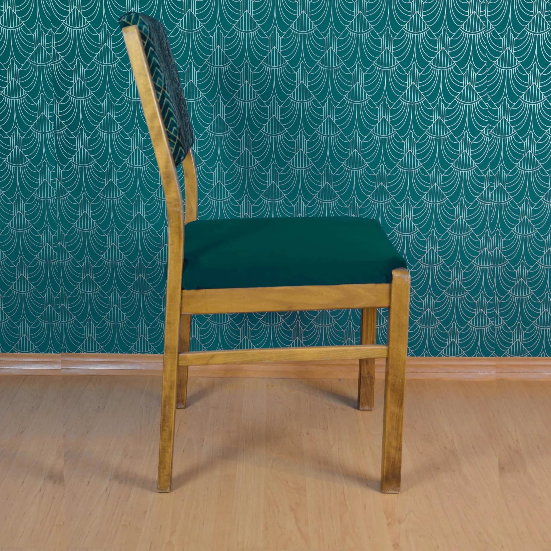 Krzesło, tapicerowane, beż buk, velvet zielony, WK Möbel, Niemcy, lata 60. - 126146