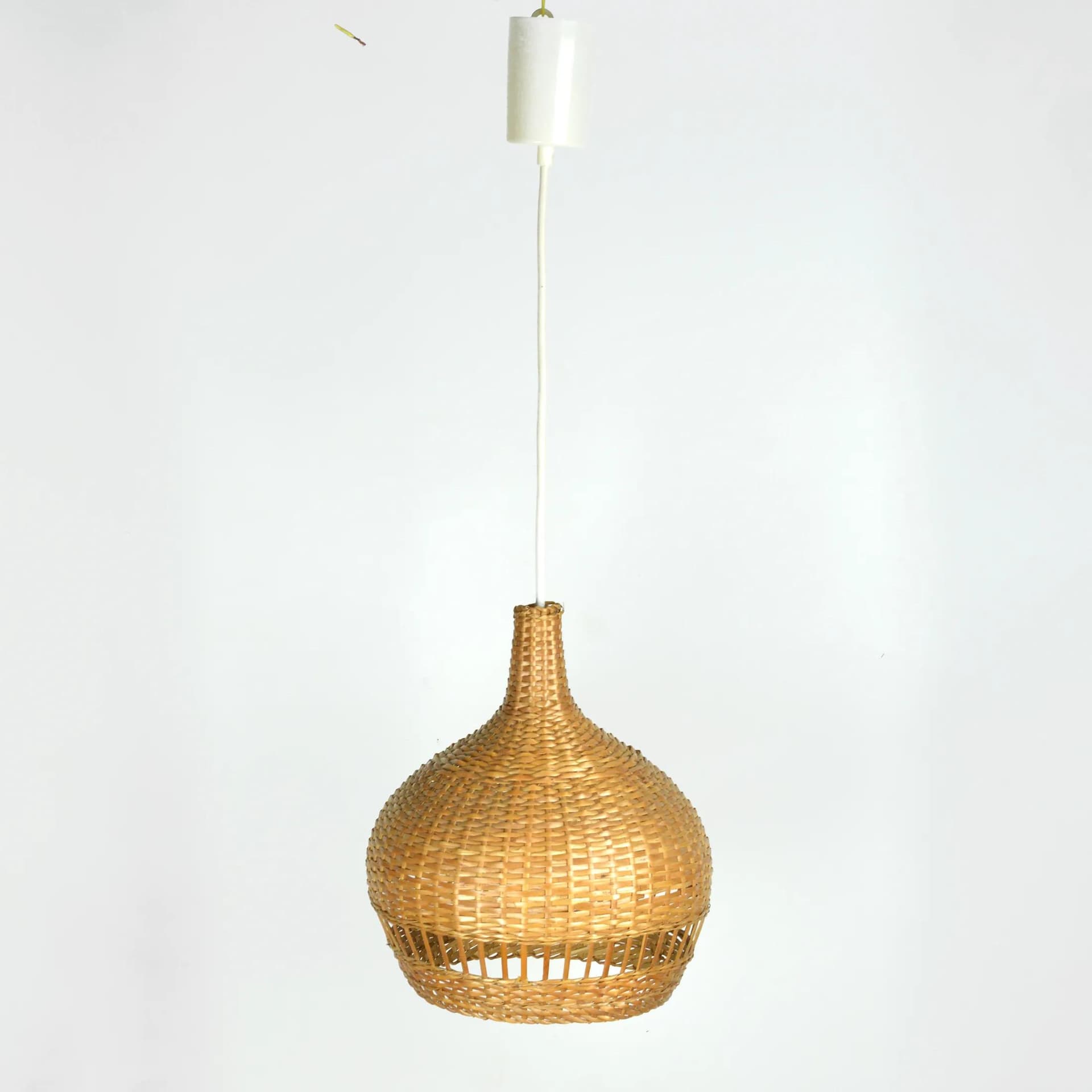 Ceiling lamp, light brown wicker, Denmark, 1960s. - 126134