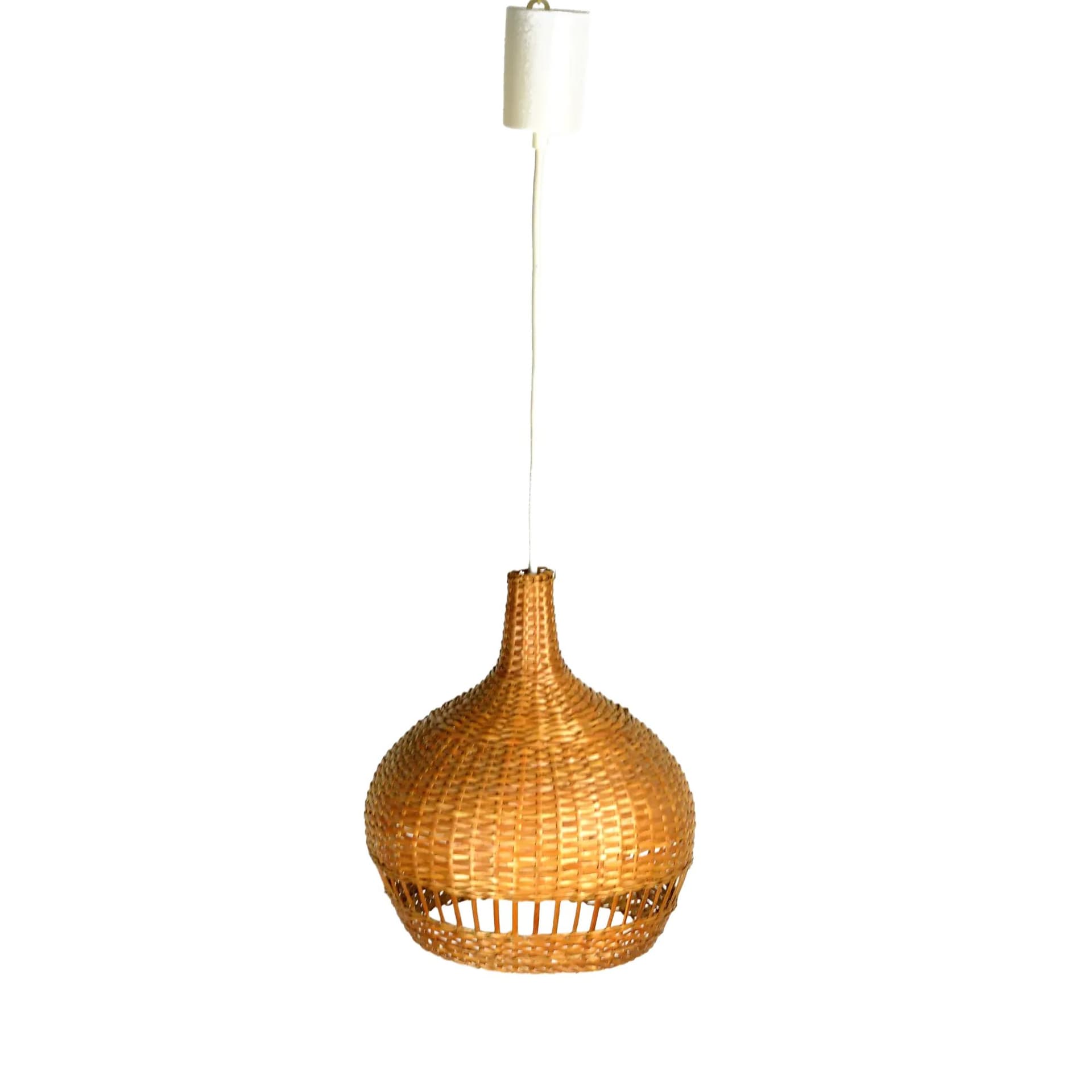 Ceiling lamp, light brown wicker, Denmark, 1960s.