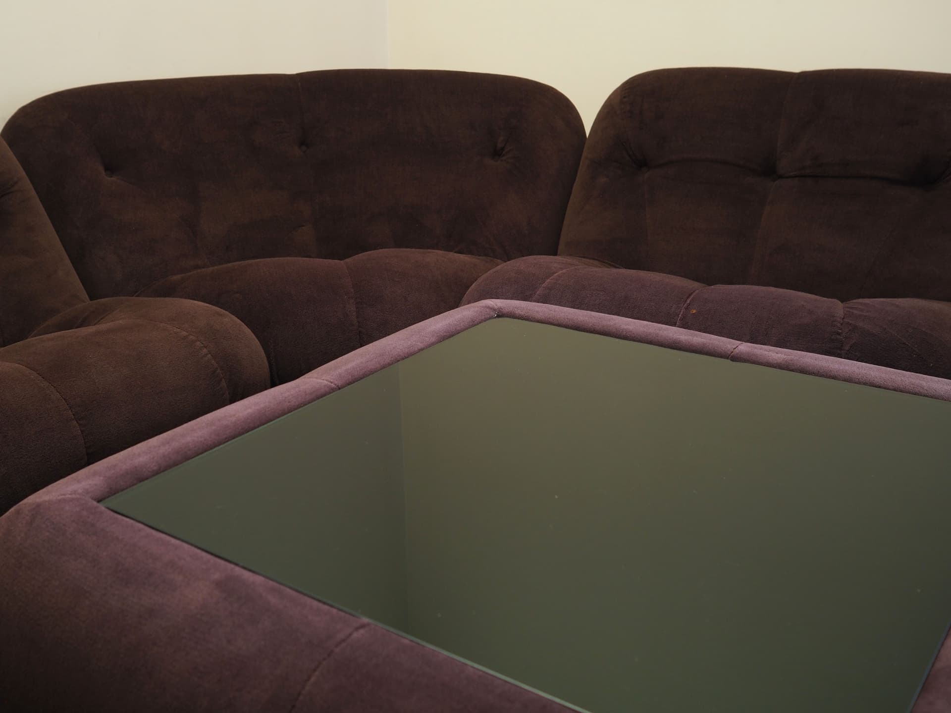 Komplet wypoczynkowy Nuvolone, velvet brązowy, proj. R. Maturi, Włochy, lata 70. - 125830