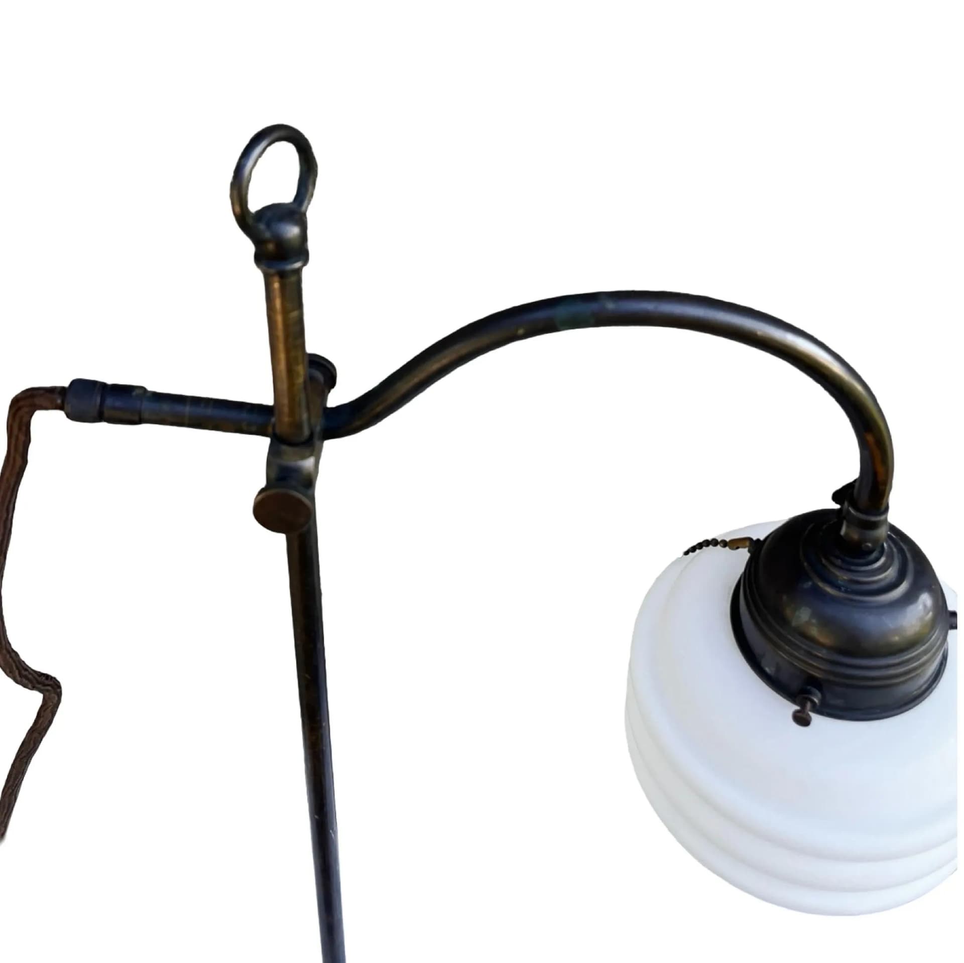 Lampa stołowa Art Deco, mosiądz ciemny brąz, szkło białe, Niemcy, lata 30. - 126091