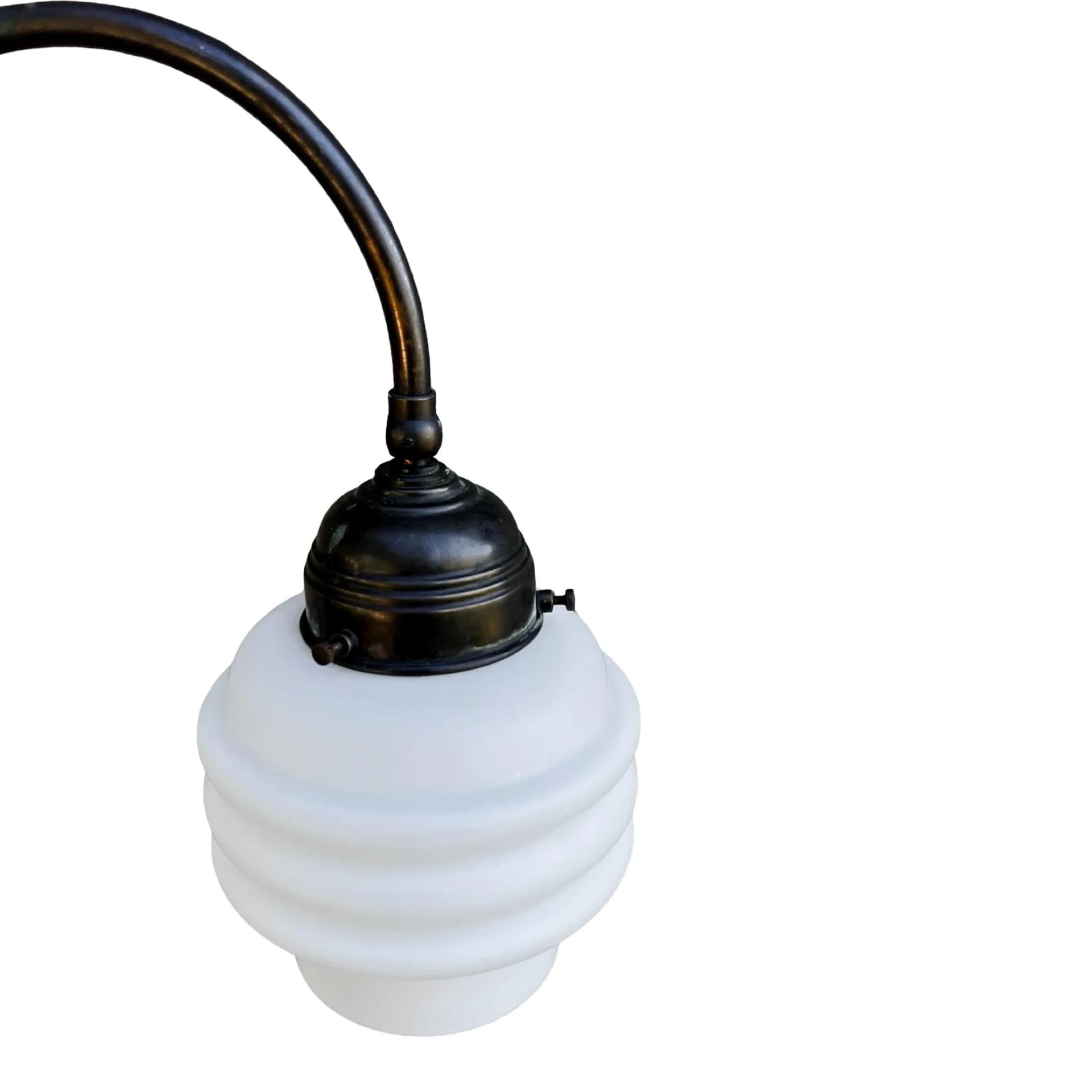 Lampa stołowa Art Deco, mosiądz ciemny brąz, szkło białe, Niemcy, lata 30. - 126089