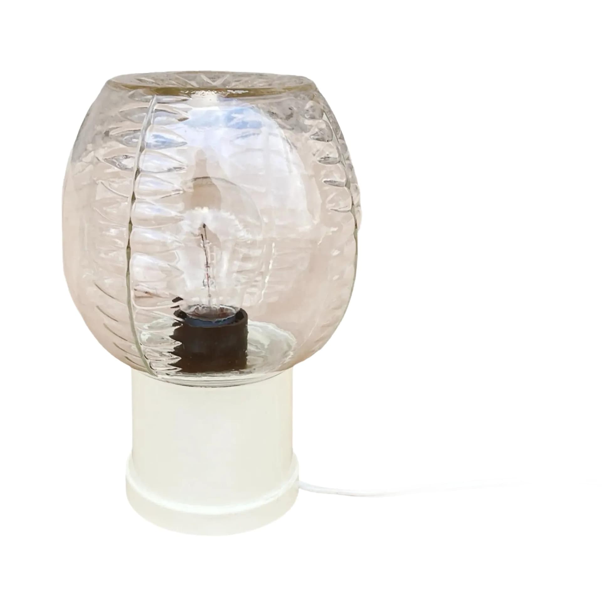 Lampka nocna modernistyczna, biały, szkło transparentne, plastik beżowy, Massive, Belgia, lata 70.