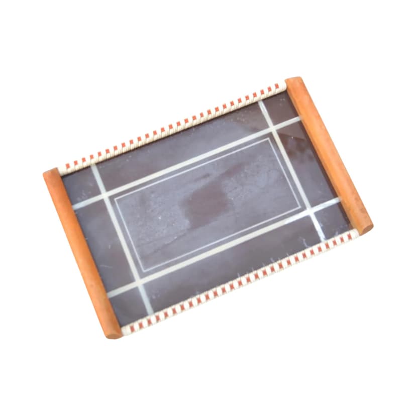 Taca śniadaniowa, brązowy, drewno szkło, Holzsieb BT Wasungen, Niemcy, lata 60.