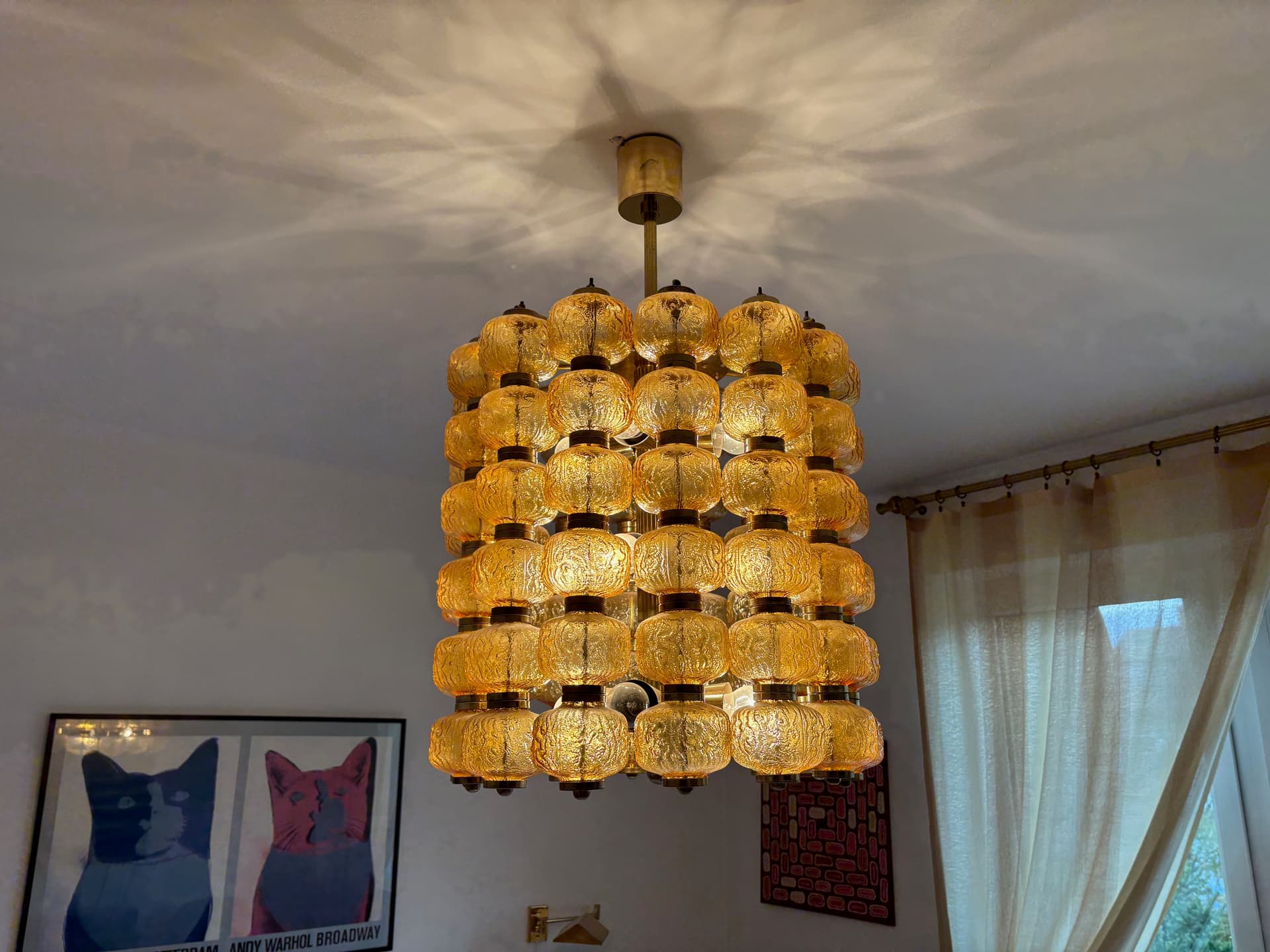 Chandelier, golden glass, Poland, 1980s. - 125918