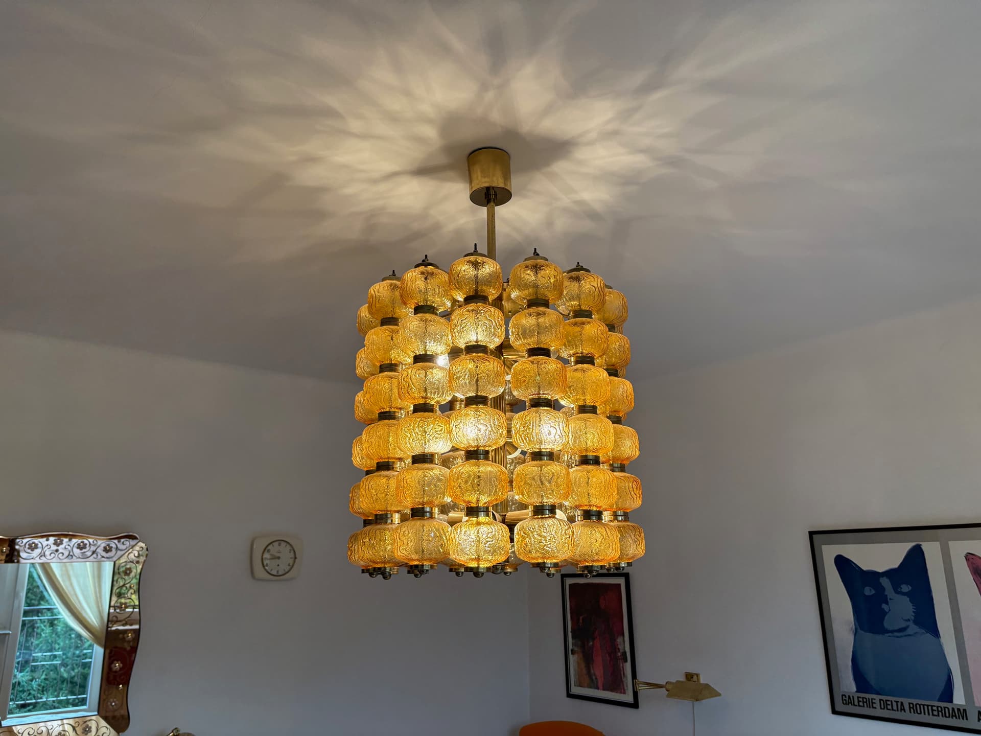 Chandelier, golden glass, Poland, 1980s. - 125906