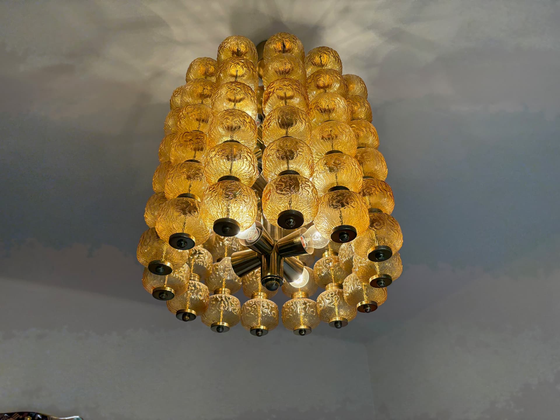 Chandelier, golden glass, Poland, 1980s. - 125909
