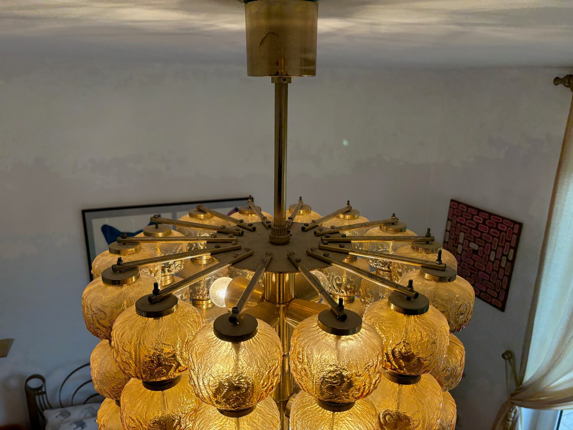 Chandelier, golden glass, Poland, 1980s. - 125919