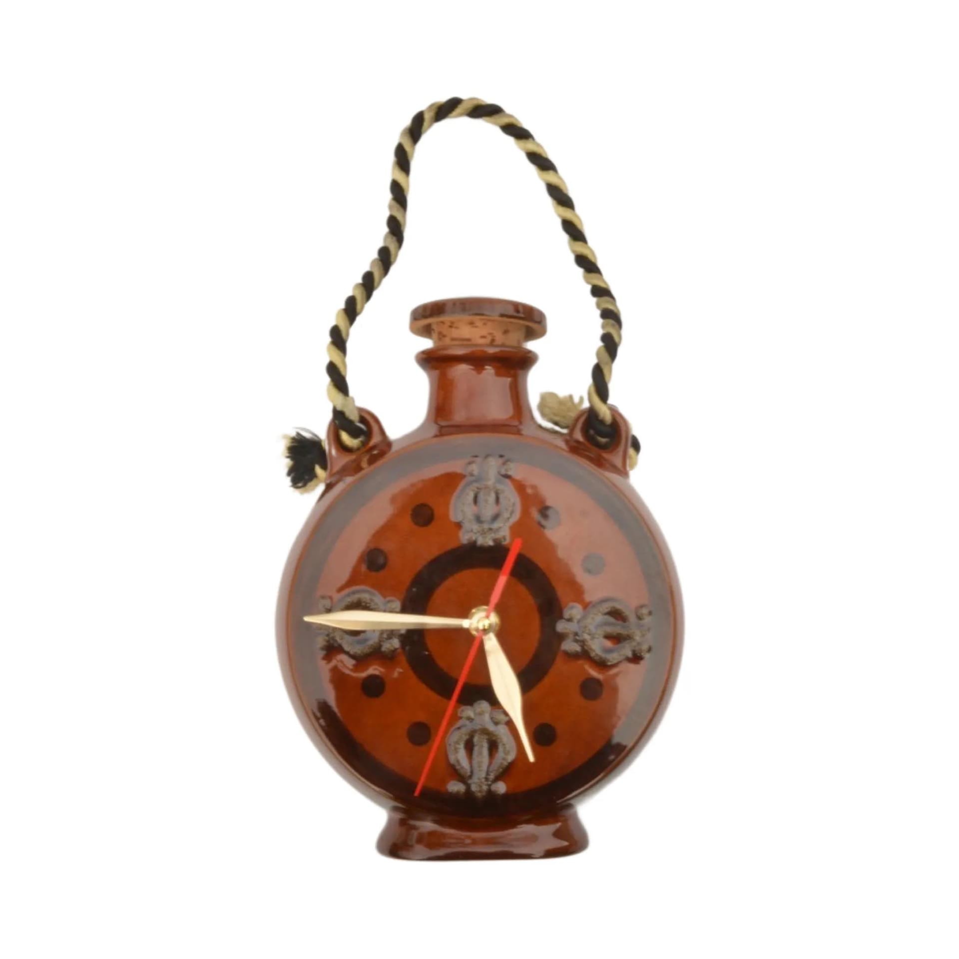 Zegar ścienny bukłak, brązowy, porcelana, UPG Halle, Niemcy, lata 70. - 126019