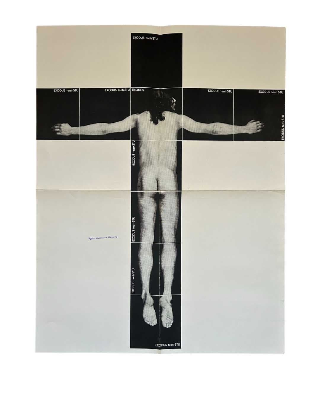 Plakat EXODUS, 60,5x46,5 cm, biały czarny, aut. E. Get Stankiewicz, Polska, lata 70.