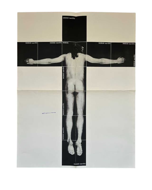 Plakat EXODUS, 60,5x46,5 cm, biały czarny, aut. E. Get Stankiewicz, Polska, lata 70. - WYMIARY