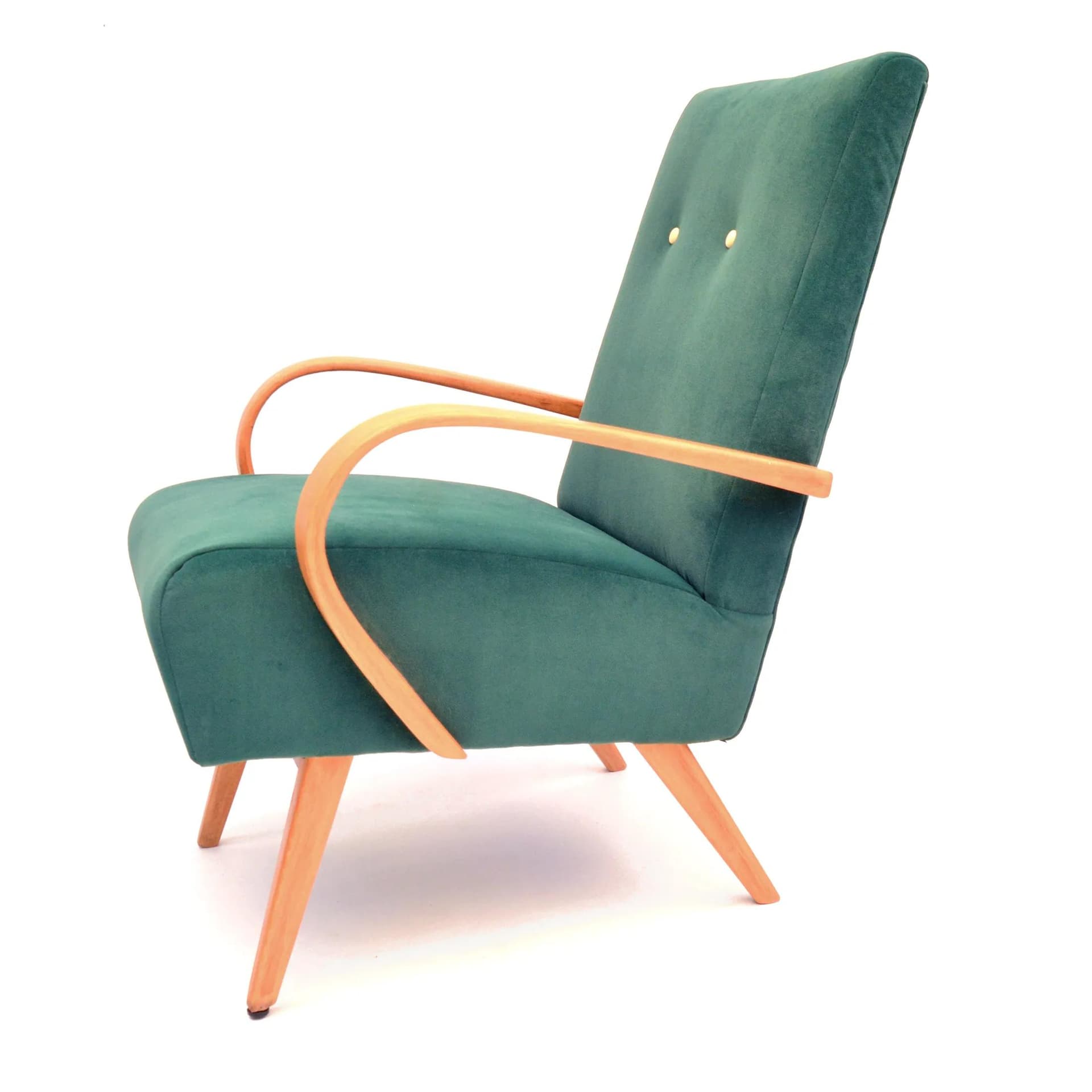 Pair of armchairs 6952, navy blue and green velvet, beech, by J. Smídek, TON, Czechoslovakia, 1960s. - 129743