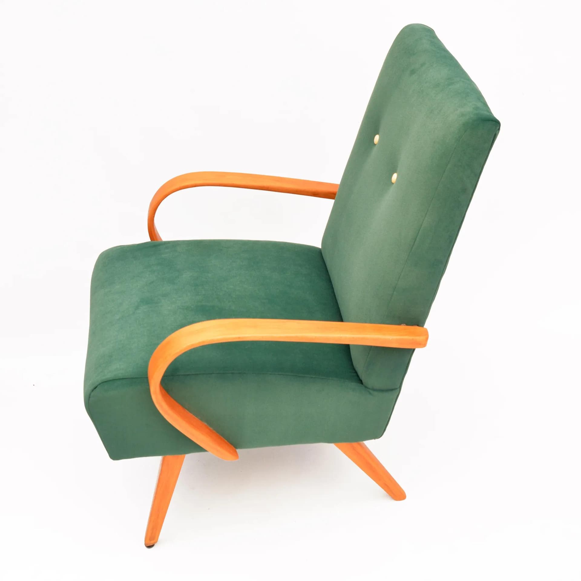 Pair of armchairs 6952, navy blue and green velvet, beech, by J. Smídek, TON, Czechoslovakia, 1960s. - 129747