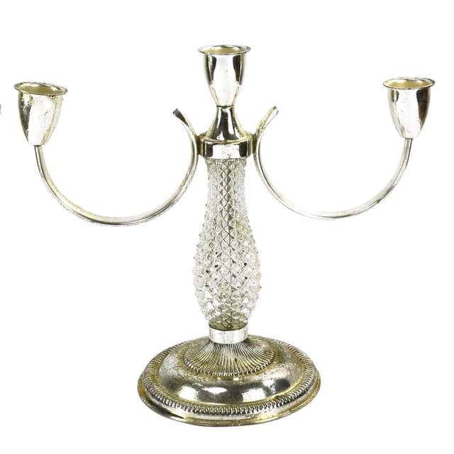 Świecznik trójramienny, srebrny, metal platerowany, kryształ, La Pierre, Francja, lata 70. - WYMIARY