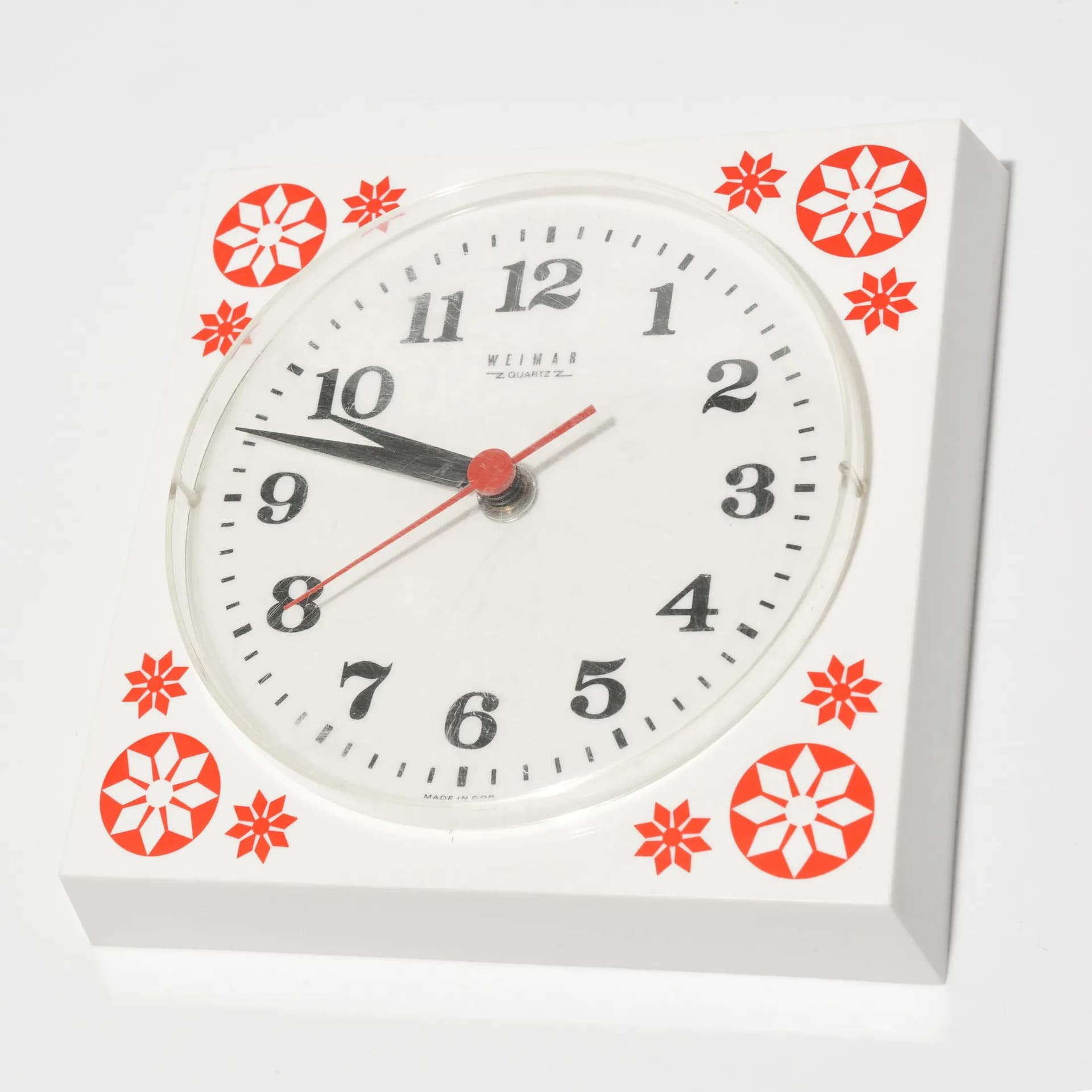 Zegar ścienny Weimar, biały, plastik, Niemcy, lata 70. - 129708