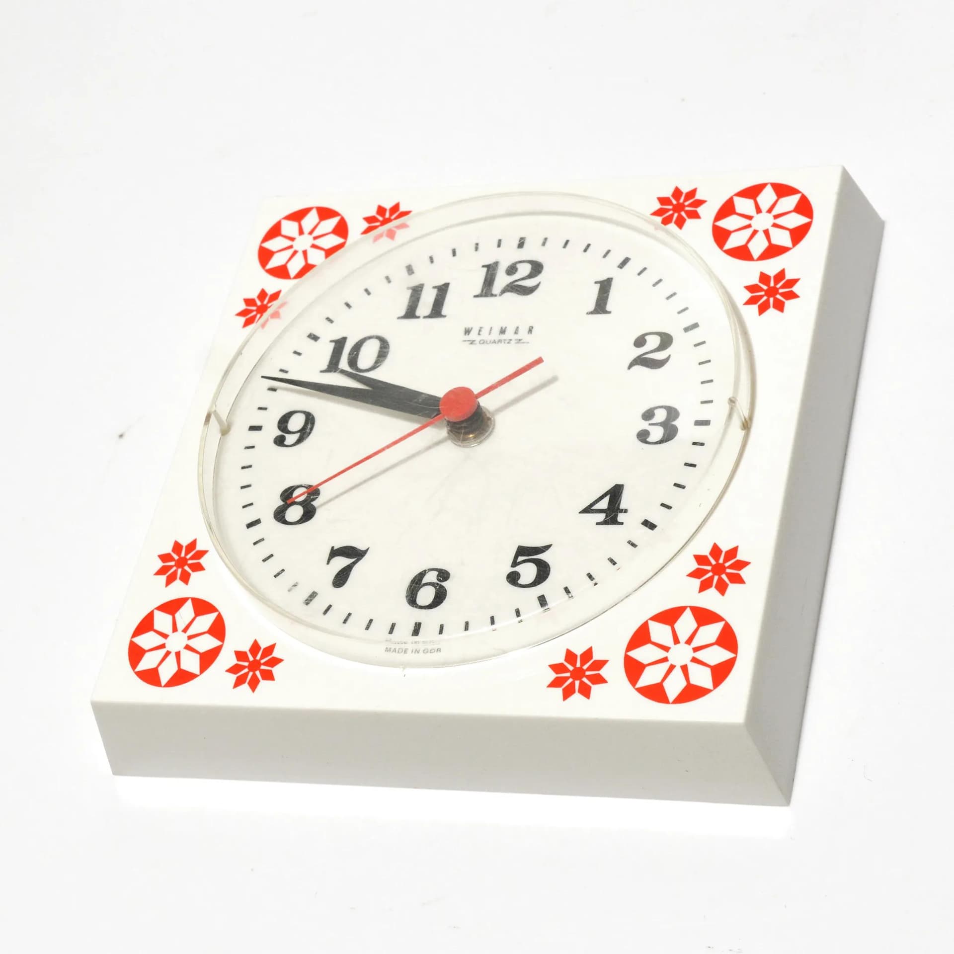 Zegar ścienny Weimar, biały, plastik, Niemcy, lata 70. - 129710