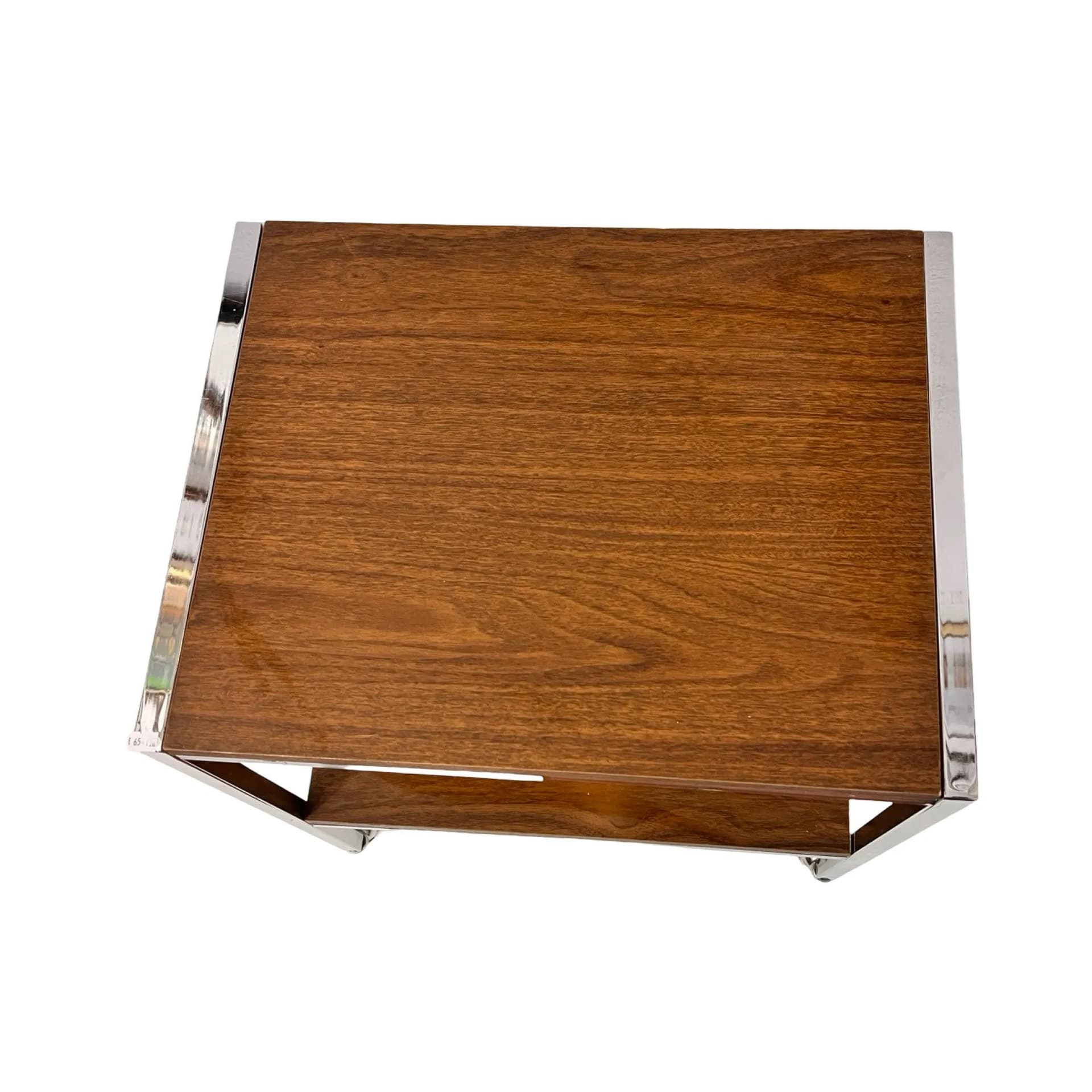 Stolik mobilny modernistyczny, orzech, stal chromowana, Dania, lata 70. - 129697