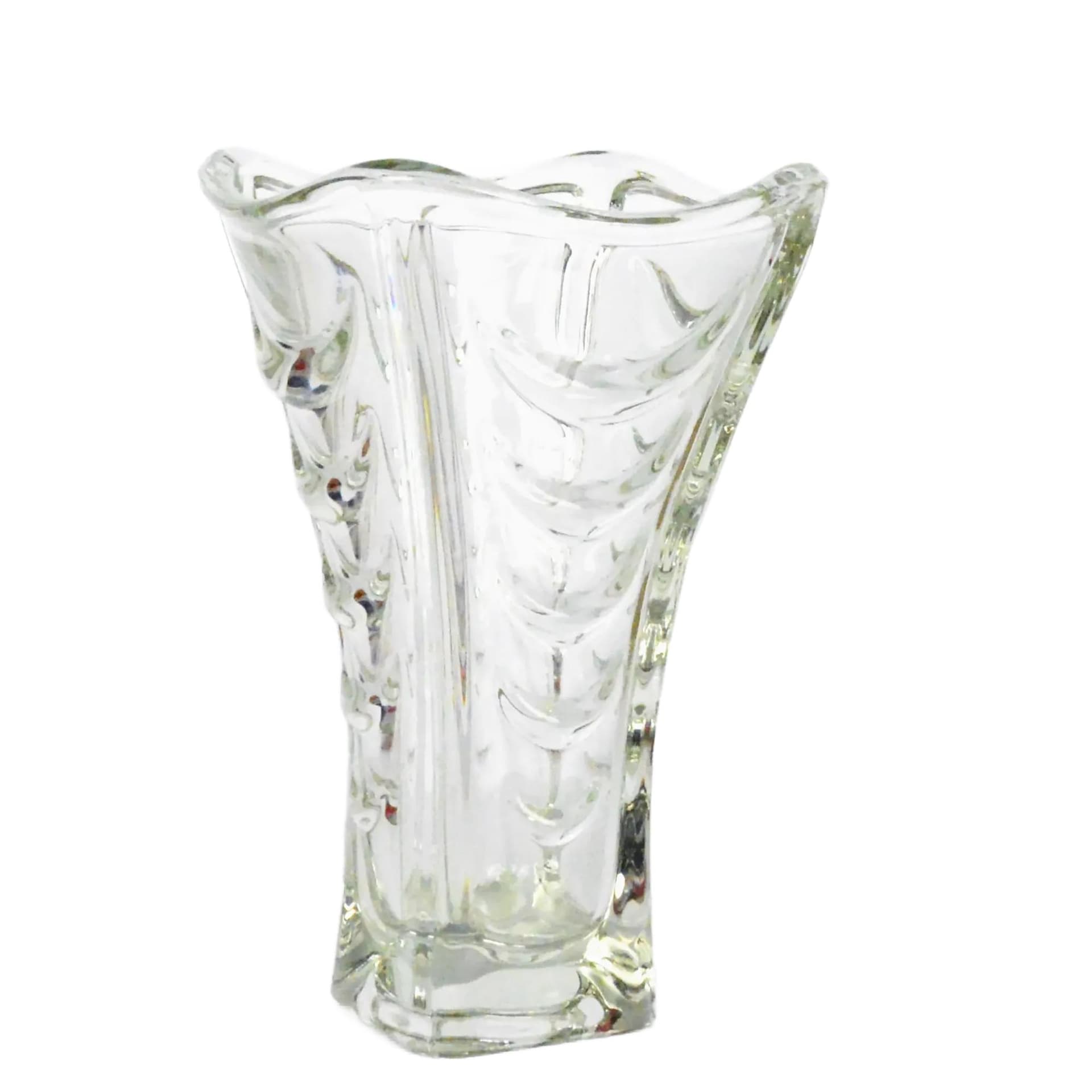 Wazon Drapérie, szkło transparentne, proj. V. Hanuš, Heřmanova Huť, Czechosłowacja, lata 60.