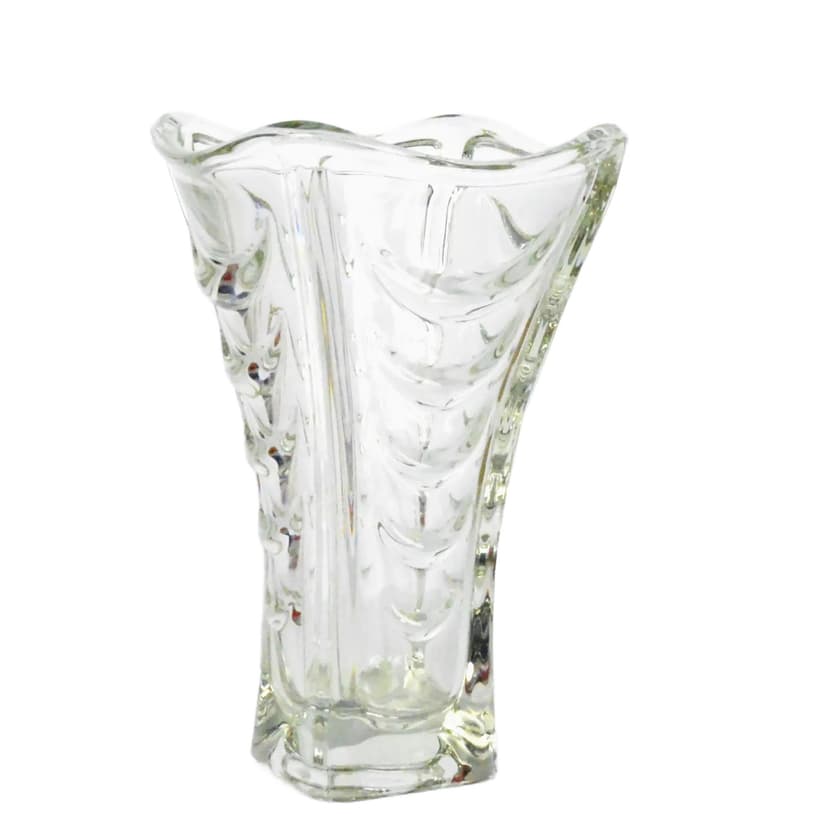 Wazon Drapérie, szkło transparentne, proj. V. Hanuš, Heřmanova Huť, Czechosłowacja, lata 60.