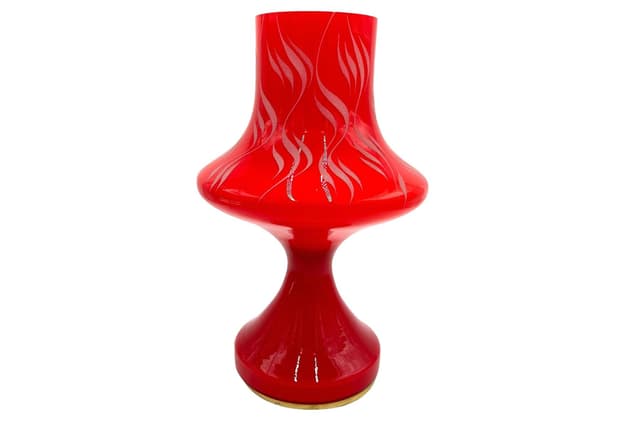 Czerwona szklana lampa stołowa, proj. S. Tabera dla OPP Jihlava, Czechosłowacja, lata 70. - WYMIARY