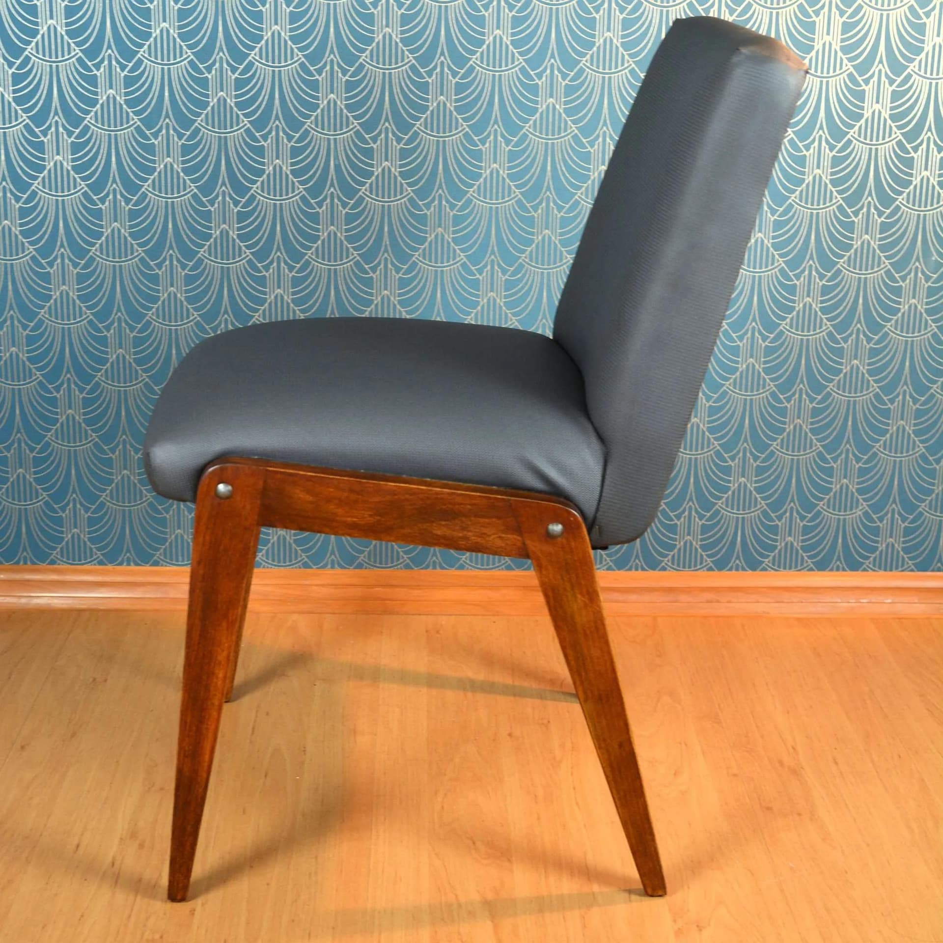 Chair AGA, grey upholstery, mahogany-stained beech, by J. Chierowski, Poland, 1970s. - 129575