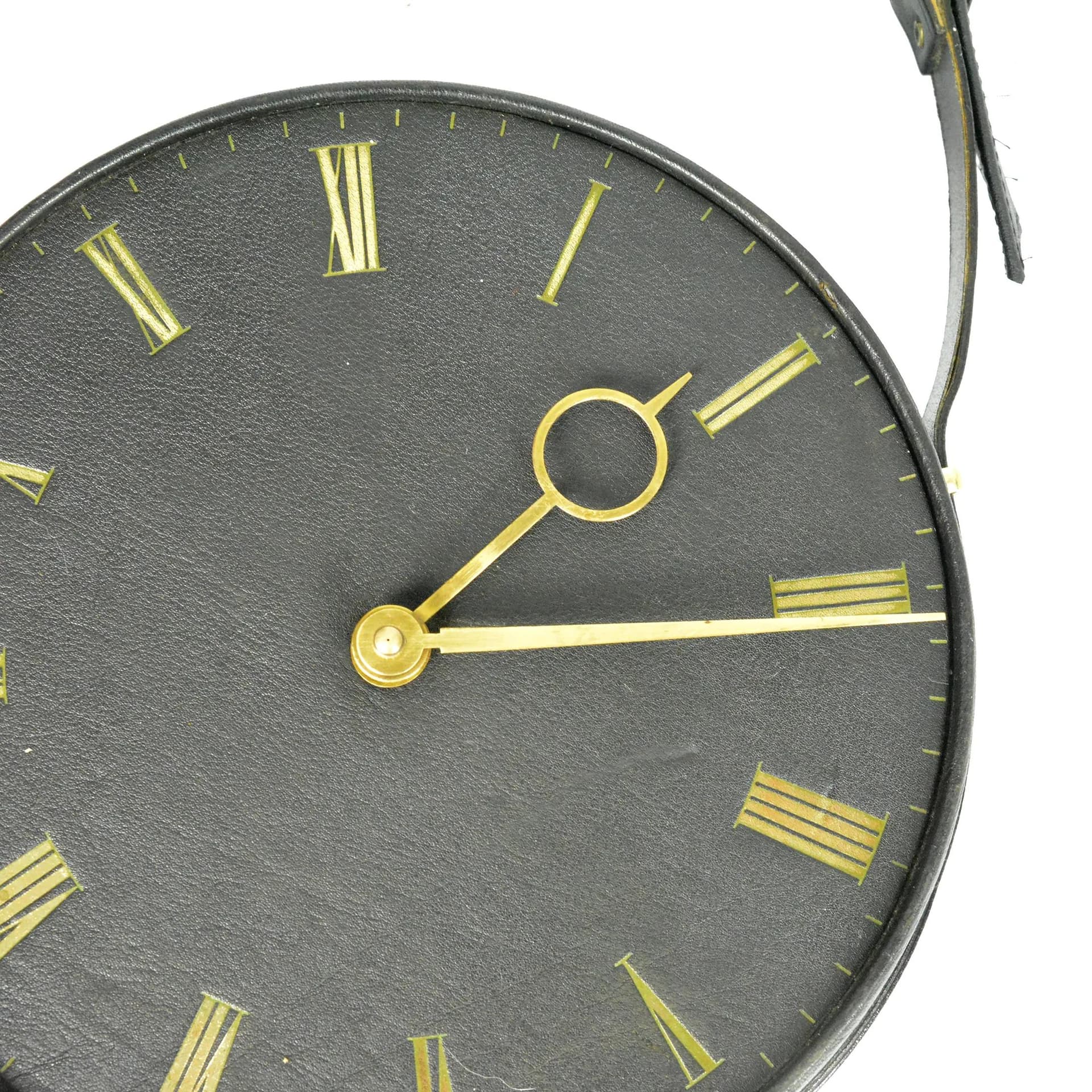 Zegar ścienny Silvos, skóra czarna, Niemcy, lata 70. - 129550