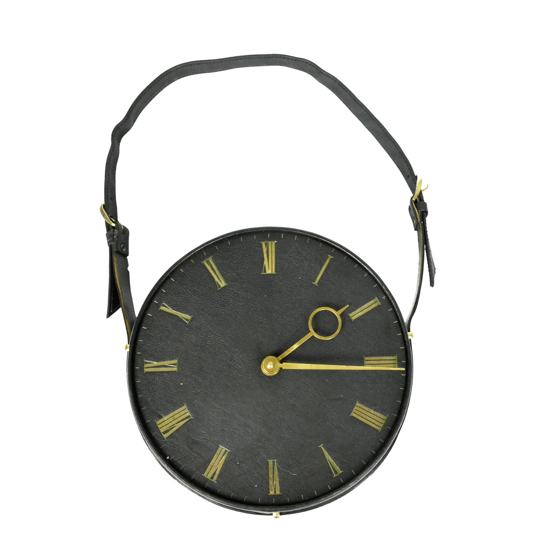 Zegar ścienny Silvos, skóra czarna, Niemcy, lata 70.