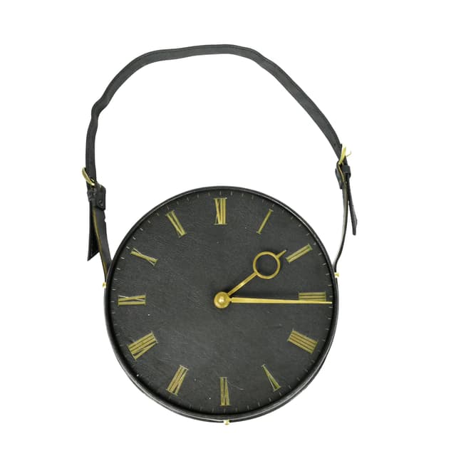 Zegar ścienny Silvos, skóra czarna, Niemcy, lata 70. - WYMIARY