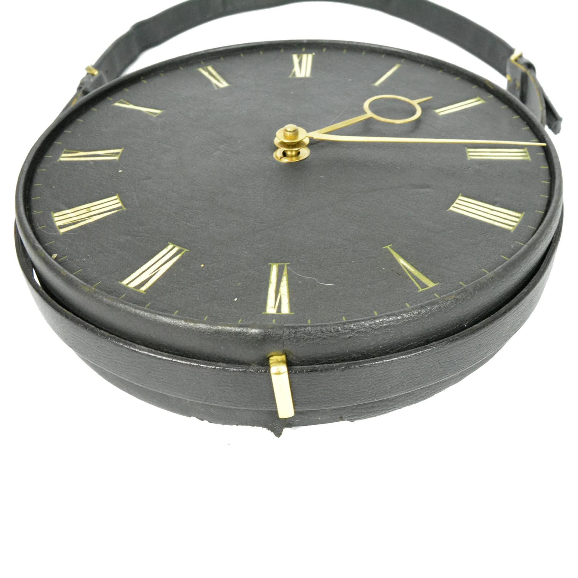 Zegar ścienny Silvos, skóra czarna, Niemcy, lata 70. - 129548