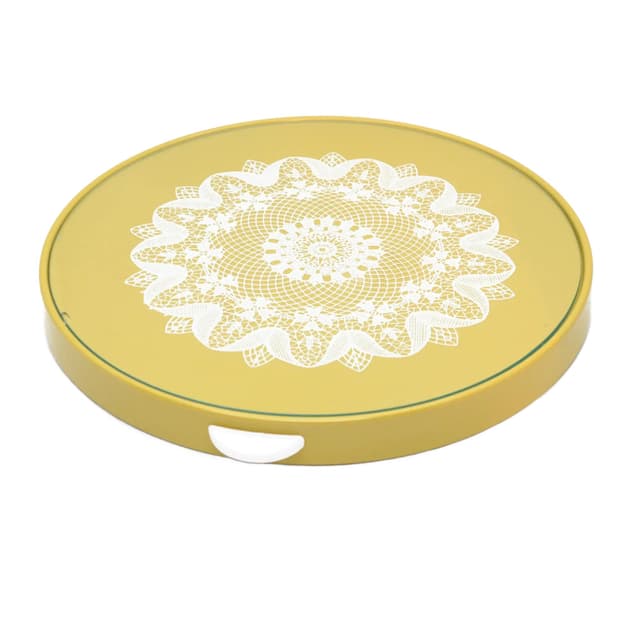 Taca obrotowa, żółty, szkło, Niemcy, lata 60. - WYMIARY