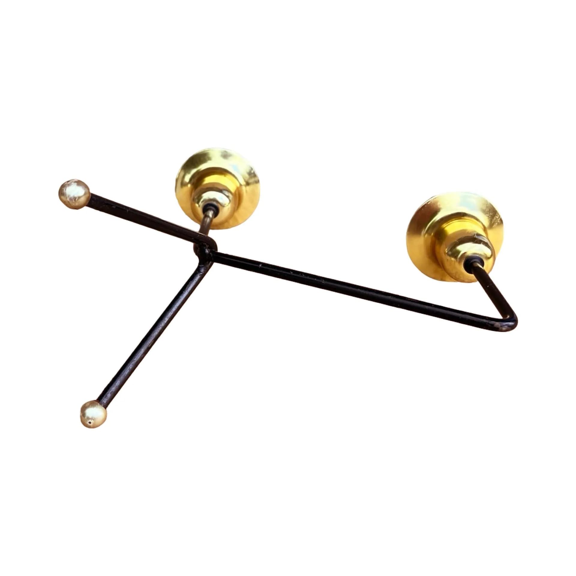 Świecznik dwupunktowy, czarny aluminium, mosiądz złoty, Belgia, lata 70. - 129507