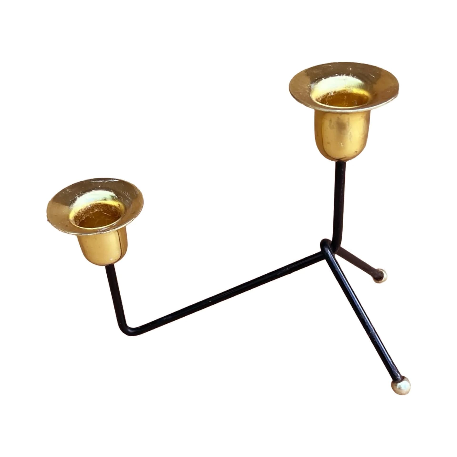 Świecznik dwupunktowy, czarny aluminium, mosiądz złoty, Belgia, lata 70. - 129513