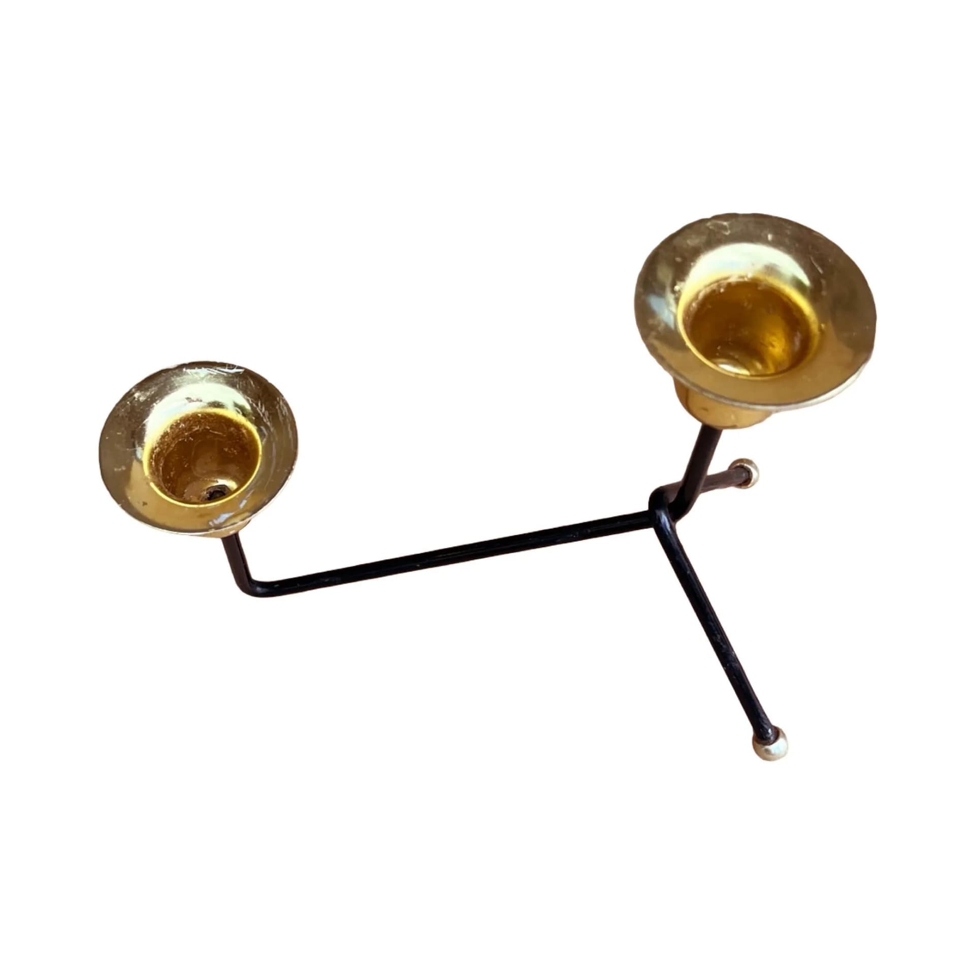 Świecznik dwupunktowy, czarny aluminium, mosiądz złoty, Belgia, lata 70. - 129512