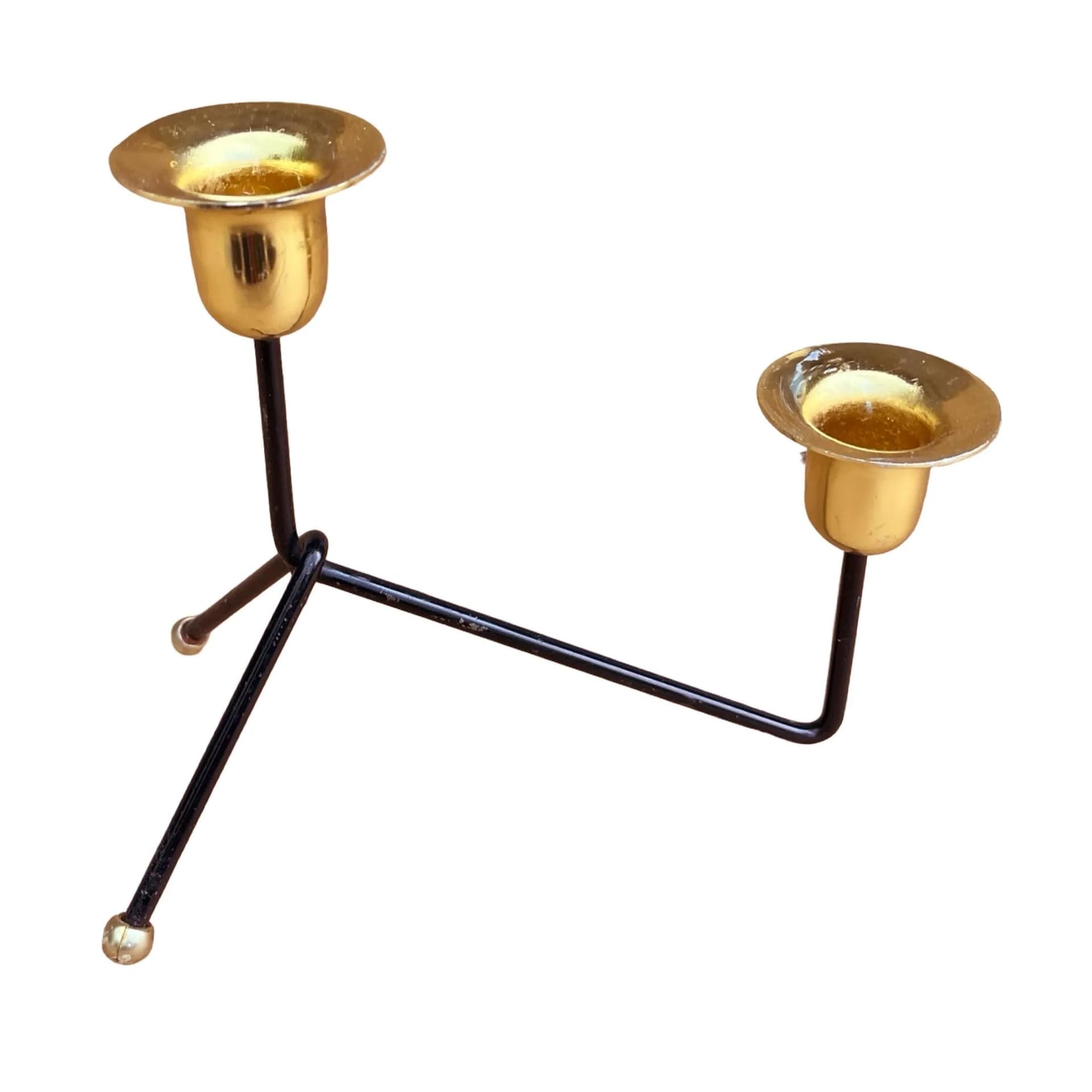 Świecznik dwupunktowy, czarny aluminium, mosiądz złoty, Belgia, lata 70. - 129509