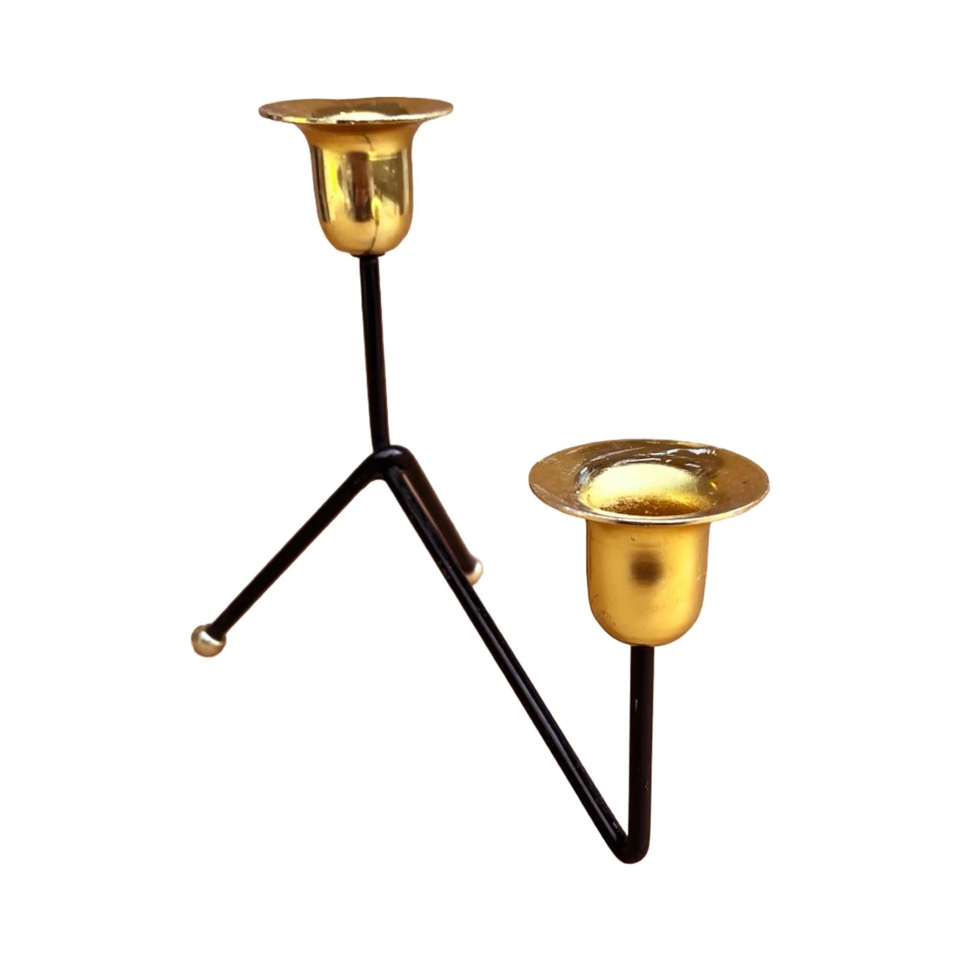 Świecznik dwupunktowy, czarny aluminium, mosiądz złoty, Belgia, lata 70. - 129506