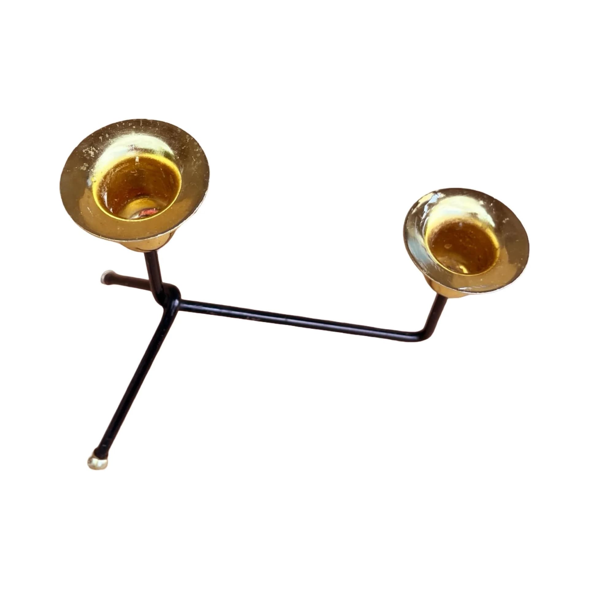 Świecznik dwupunktowy, czarny aluminium, mosiądz złoty, Belgia, lata 70. - 129508