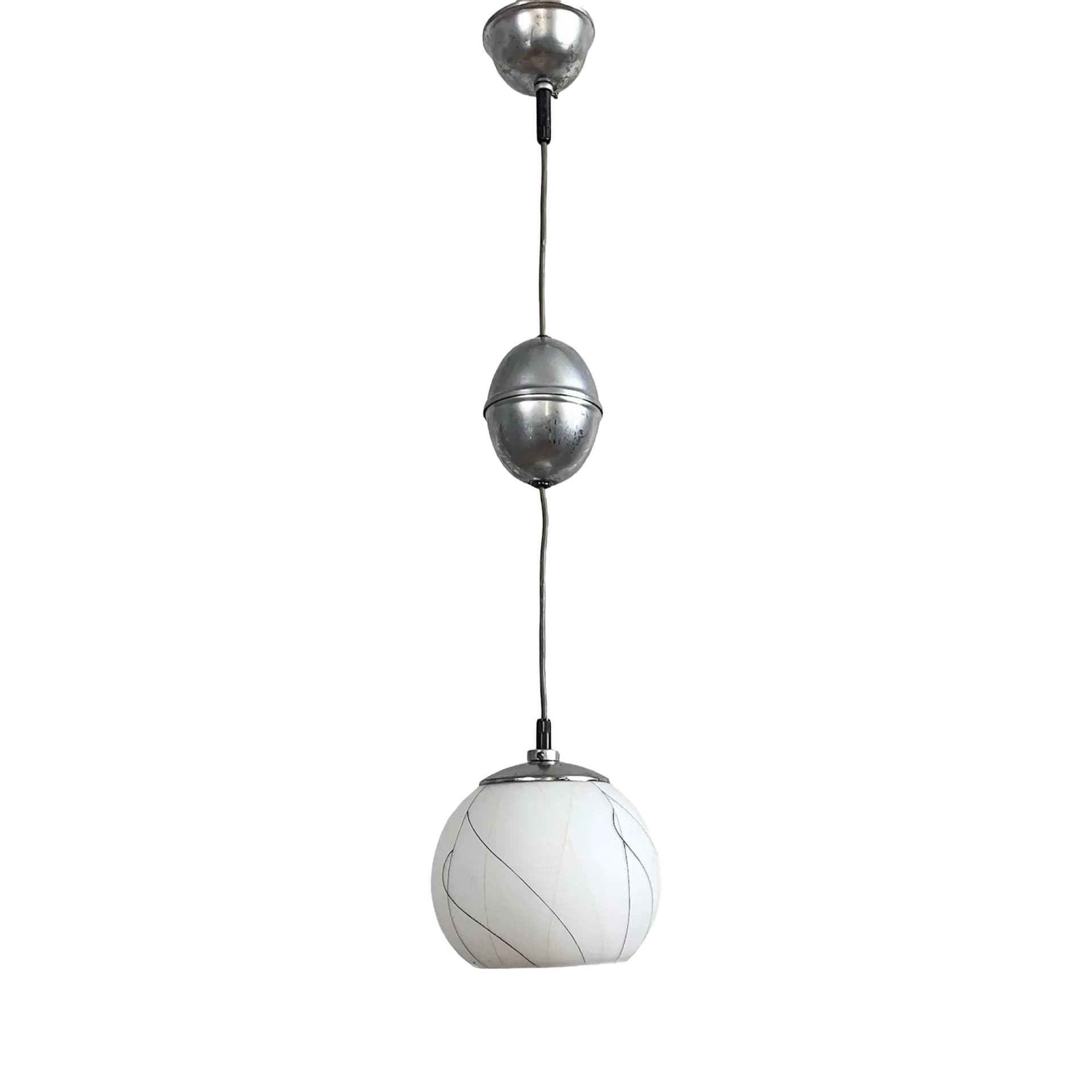 Pendant Lamp New Look, white glass, chrome, Czechoslovakia, 1960s