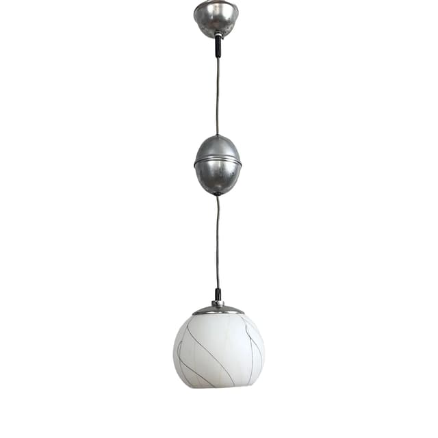 Pendant Lamp New Look, white glass, chrome, Czechoslovakia, 1960s - DIMENSION