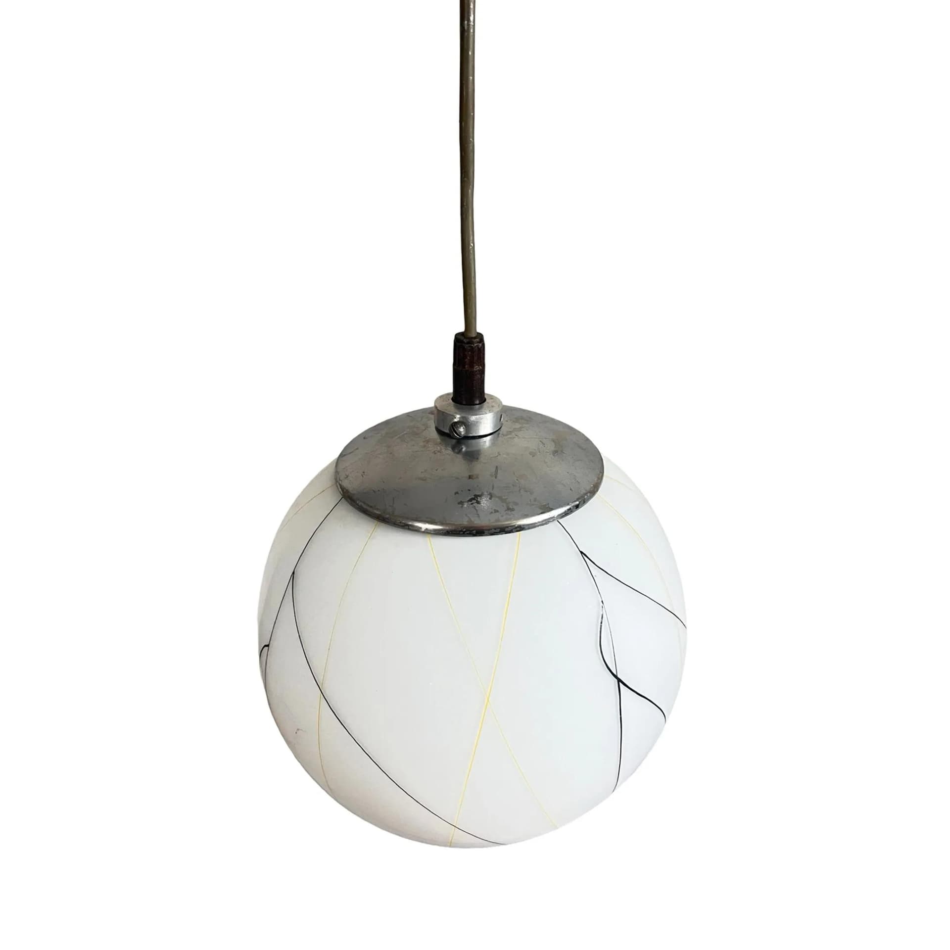 Pendant Lamp New Look, white glass, chrome, Czechoslovakia, 1960s - 129454