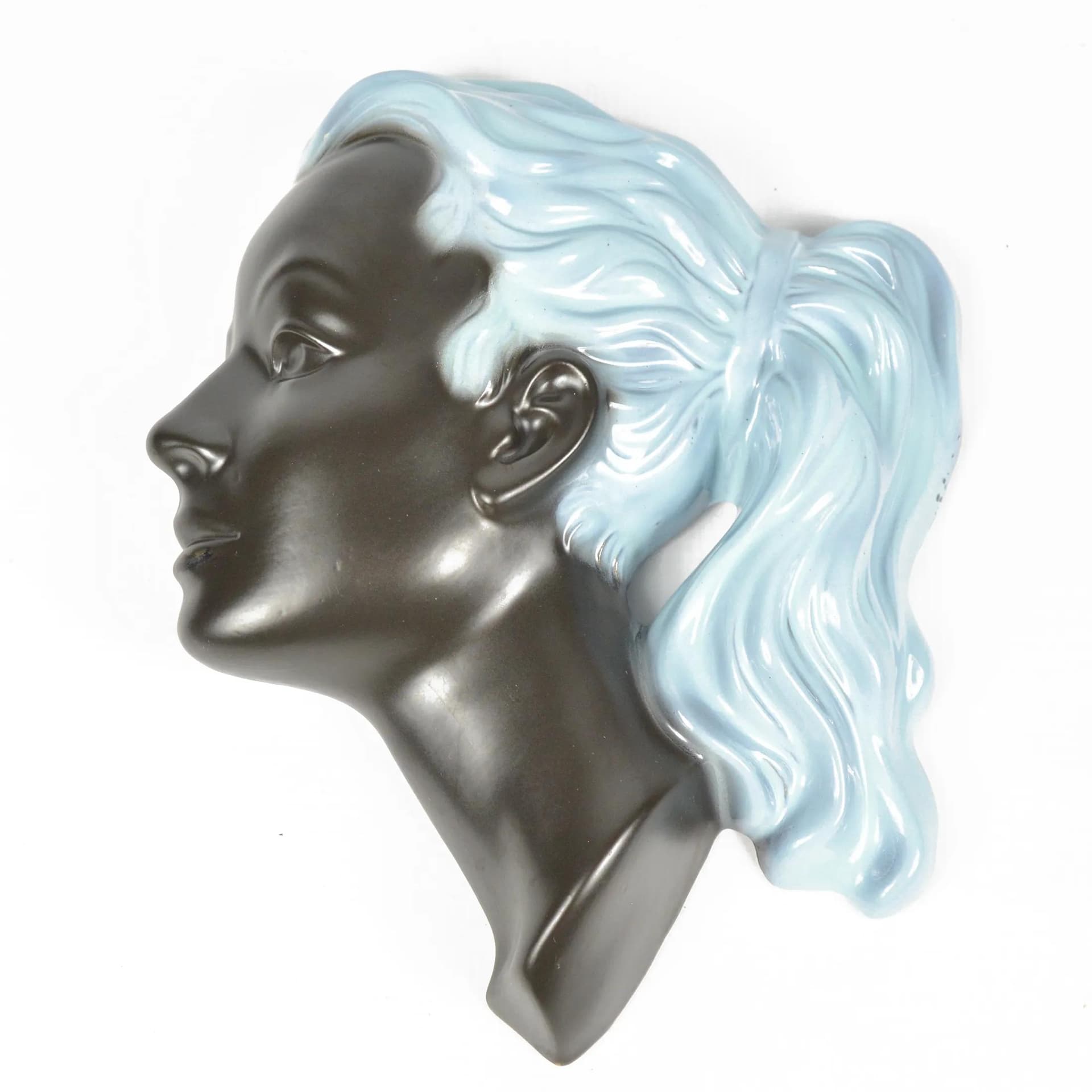 Figura ścienna Kobieta, model 3408, ceramika brązowy turkusowy, Niemcy, lata 60. - 129308