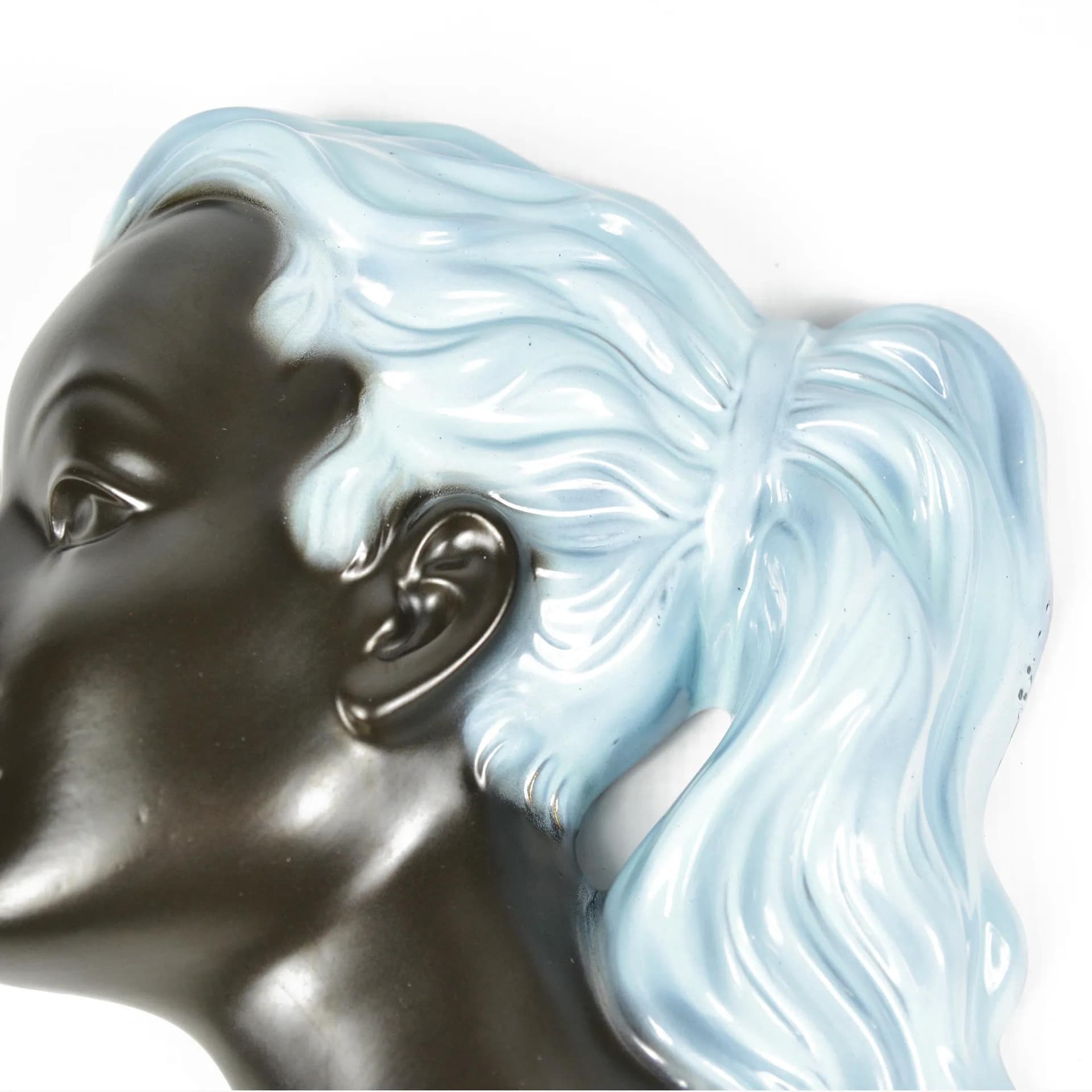 Figura ścienna Kobieta, model 3408, ceramika brązowy turkusowy, Niemcy, lata 60. - 129311