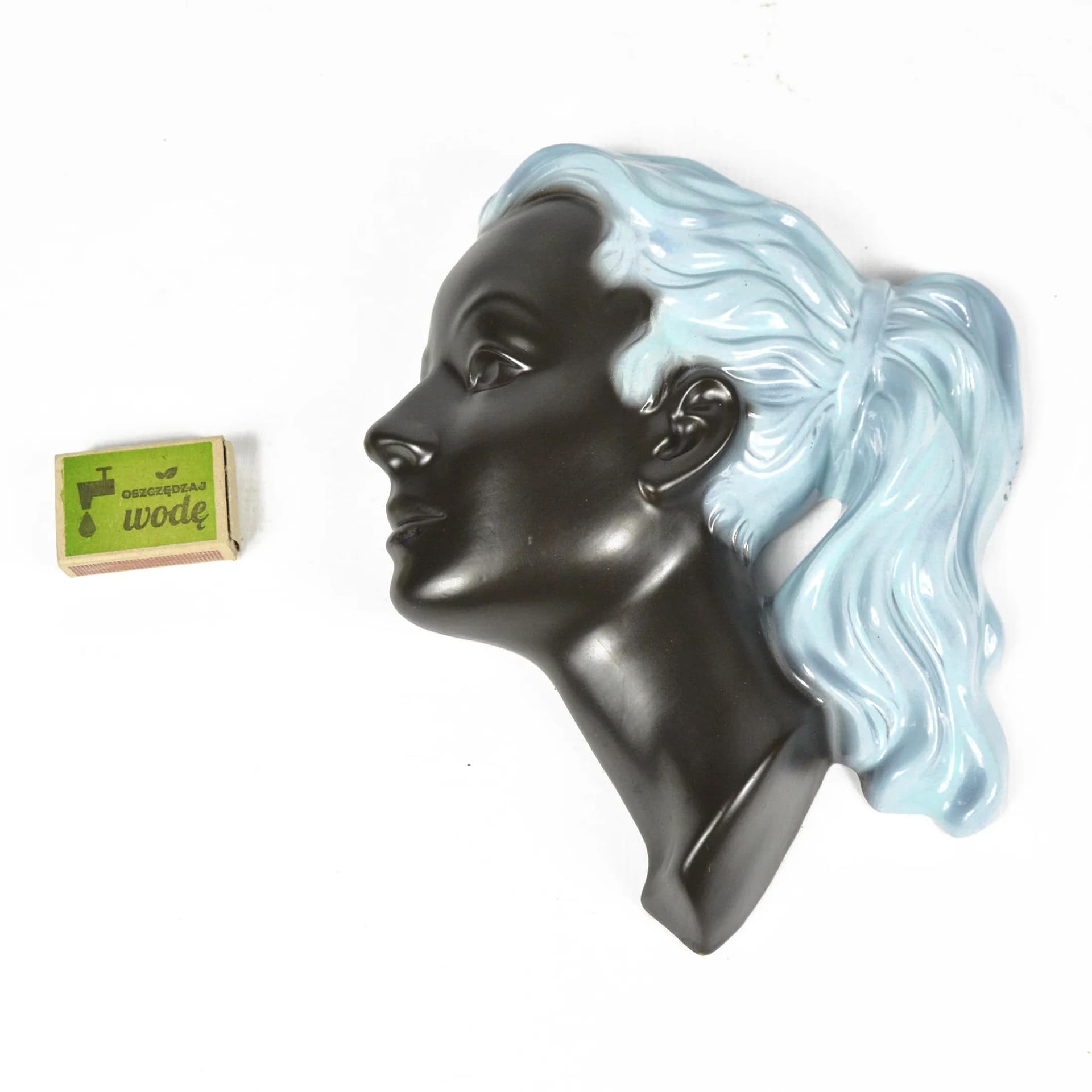 Figura ścienna Kobieta, model 3408, ceramika brązowy turkusowy, Niemcy, lata 60. - 129307