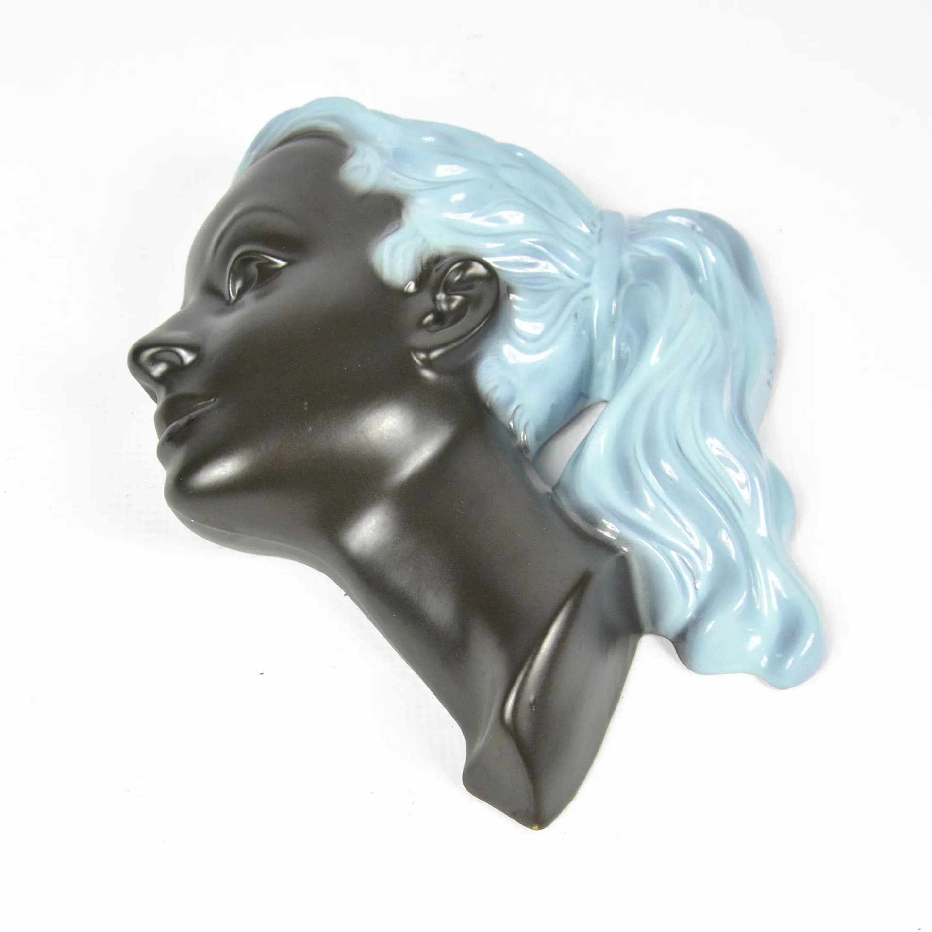 Figura ścienna Kobieta, model 3408, ceramika brązowy turkusowy, Niemcy, lata 60. - 129309