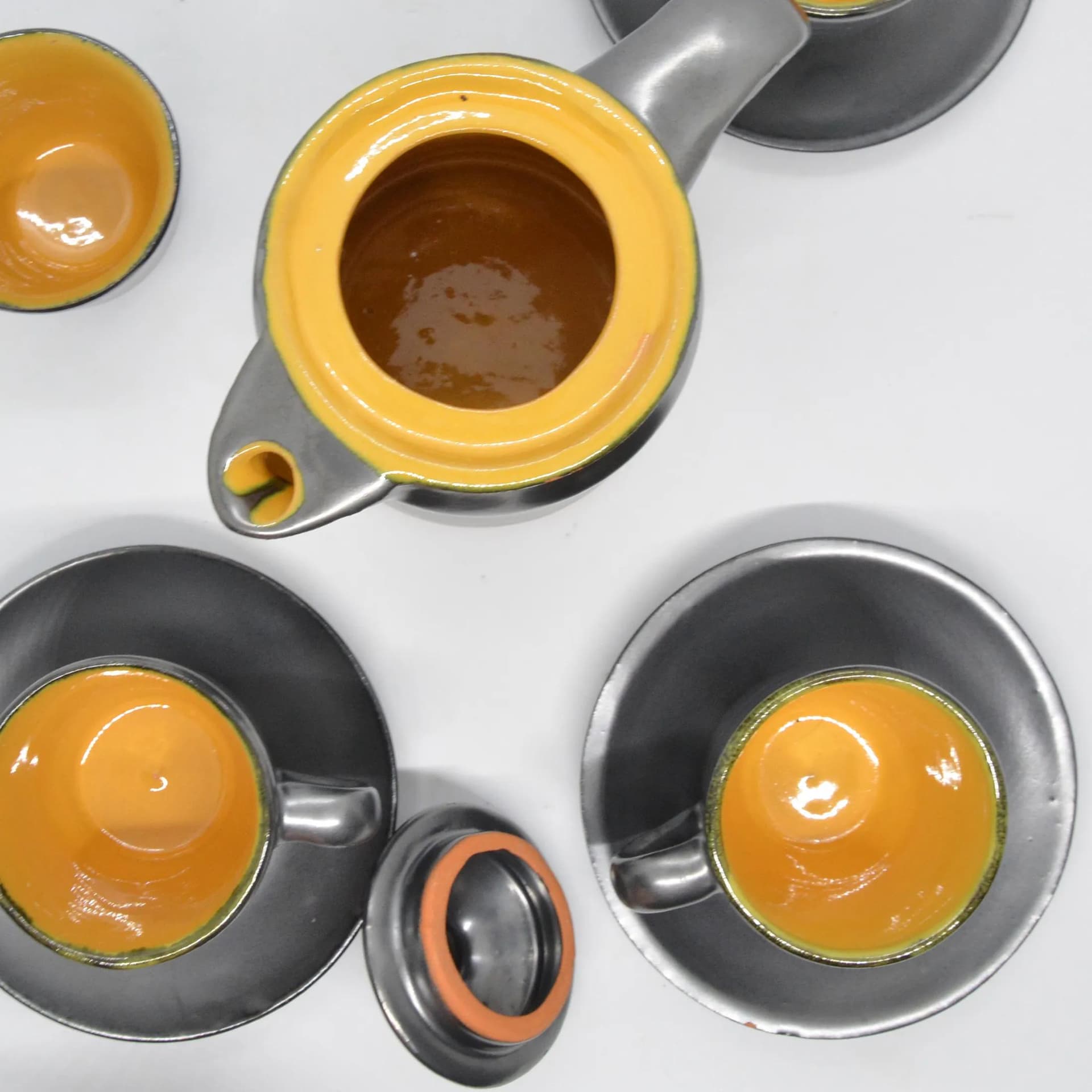 Coffee set, black yellow, stoneware, by S. Gramann, Germany, 1960s. - 129293