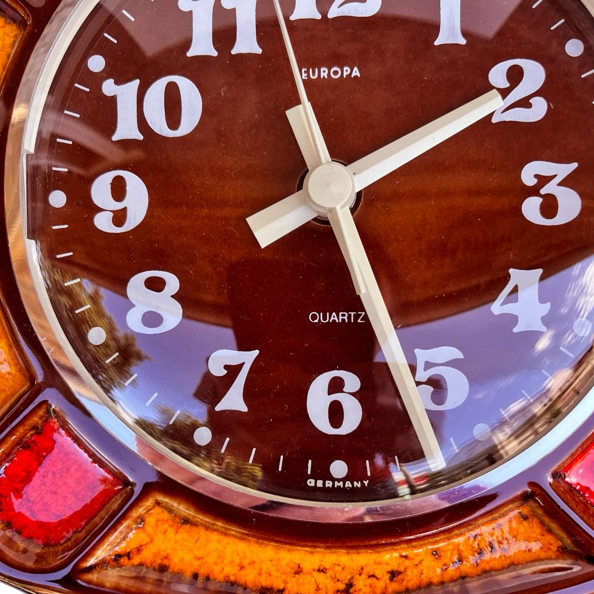 Zegar ścienny Europa, brązowy, ceramika, Niemcy, lata 70. - 129233