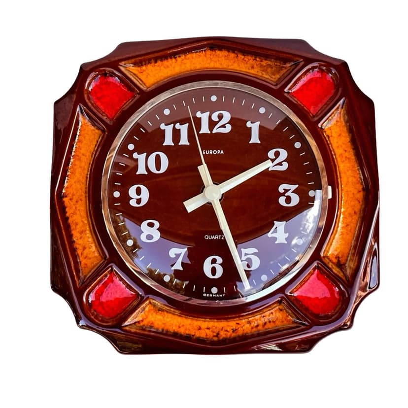 Zegar ścienny Europa, brązowy, ceramika, Niemcy, lata 70.