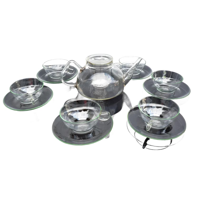 Serwis kawowy, transparent, szkło, proj. W. Wagenfeld, Niemcy, lata 70.