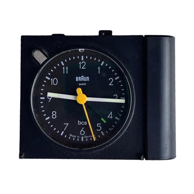 Travel alarm clock, black plastic, by D. Rams, Braun, Germany, 1990s. - DIMENSION