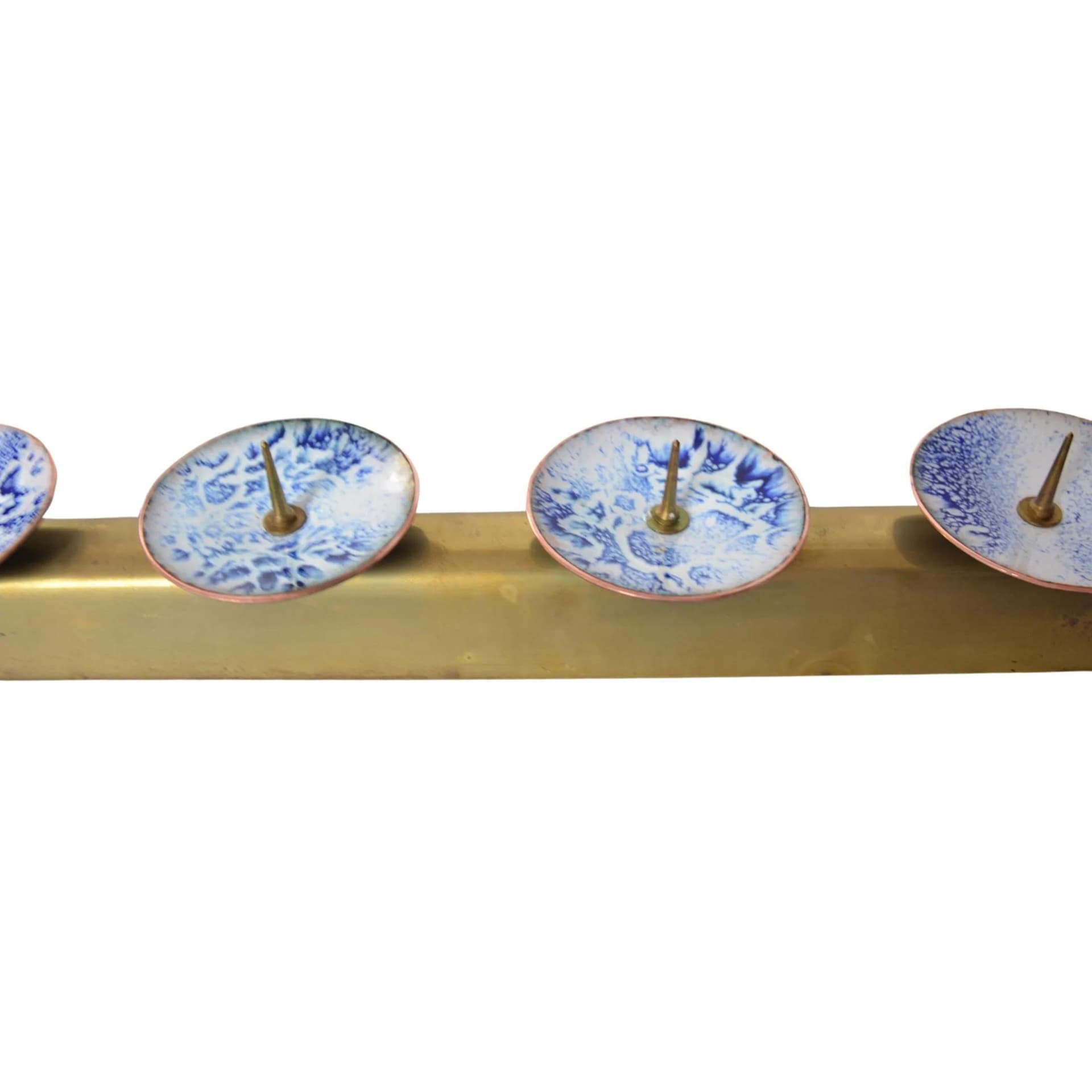 Świecznik, emalia multikolor, mosiądz, Expertic DDR, Niemcy, lata 50. - 129041