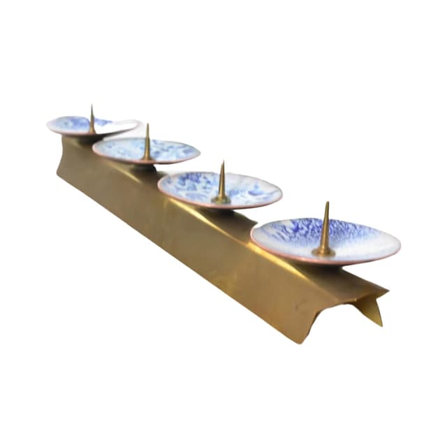 Świecznik, emalia multikolor, mosiądz, Expertic DDR, Niemcy, lata 50. - WYMIARY